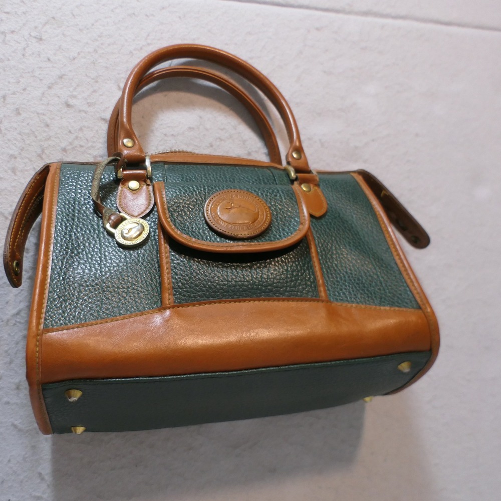 Dooney & Bourke Women Satchel M Green Tan Vintage Equestrian Preppy Heritage